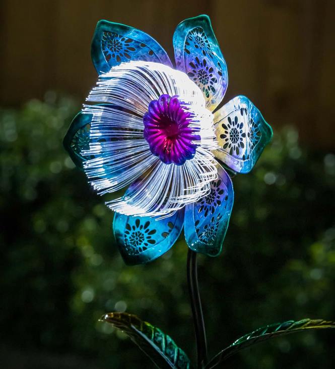 Yard & Garden Plow & Hearth Floral Fiber Optic Solar Garden Stake - Blue NFLB446
