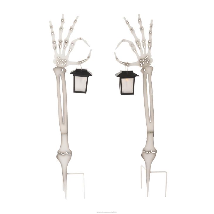Yard & Garden Plow & Hearth Halloween Skeleton Arm Metal Stakes with Solar Lanterns, Set of 2 NFLB133