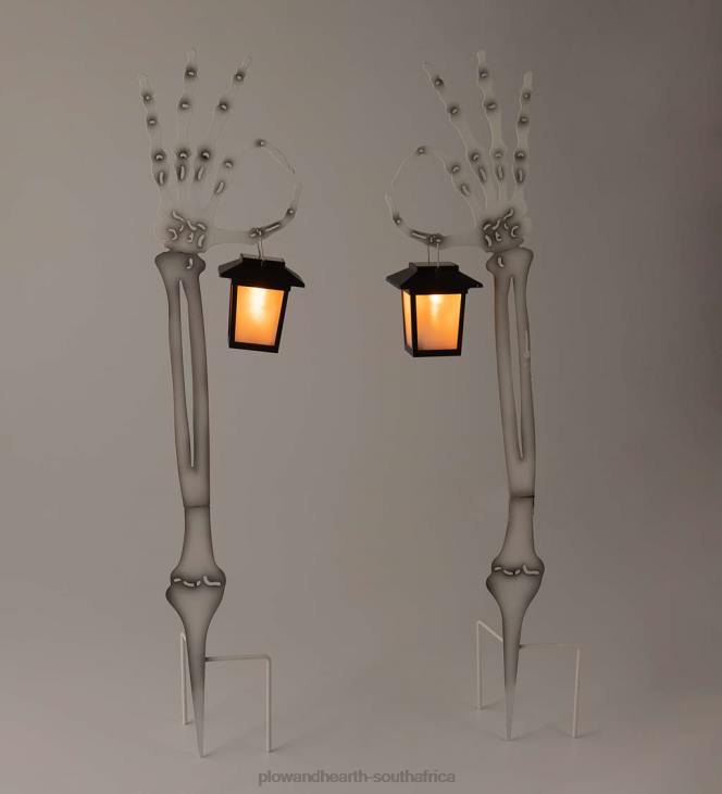 Yard & Garden Plow & Hearth Halloween Skeleton Arm Metal Stakes with Solar Lanterns, Set of 2 NFLB133