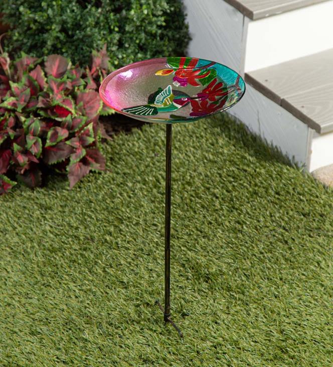 Yard & Garden Plow & Hearth Hummingbird Flutter Glass Birdbath Garden Stake NFLB445