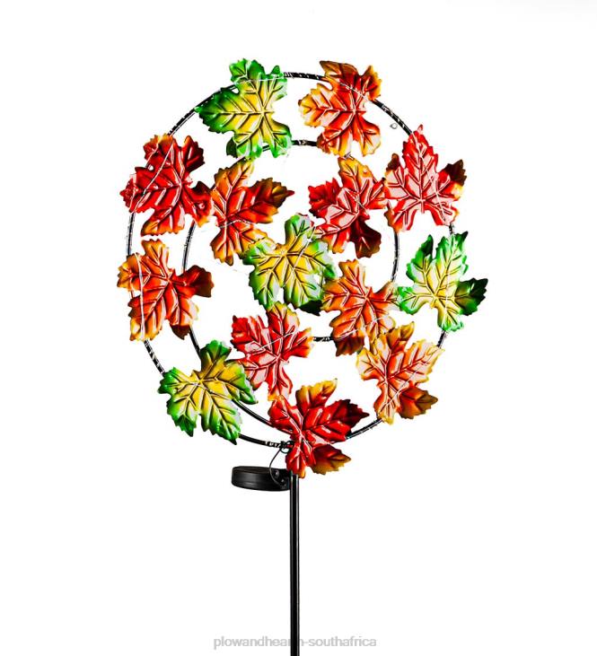Yard & Garden Plow & Hearth Maple Leaves Garden Stake with Solar Chasing Light Effect NFLB443