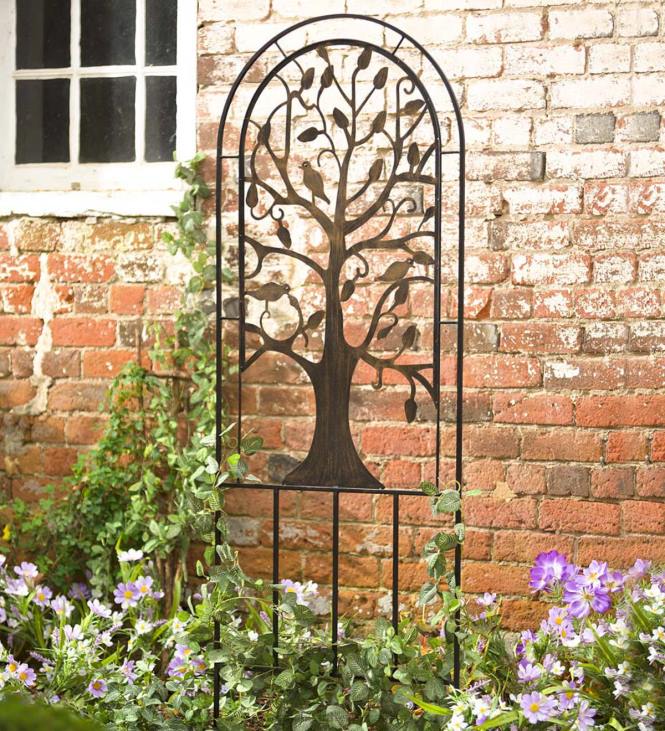 Yard & Garden Plow & Hearth Metal Arched Garden Trellis with Tree of Life Design - Antique Copper NFLB440