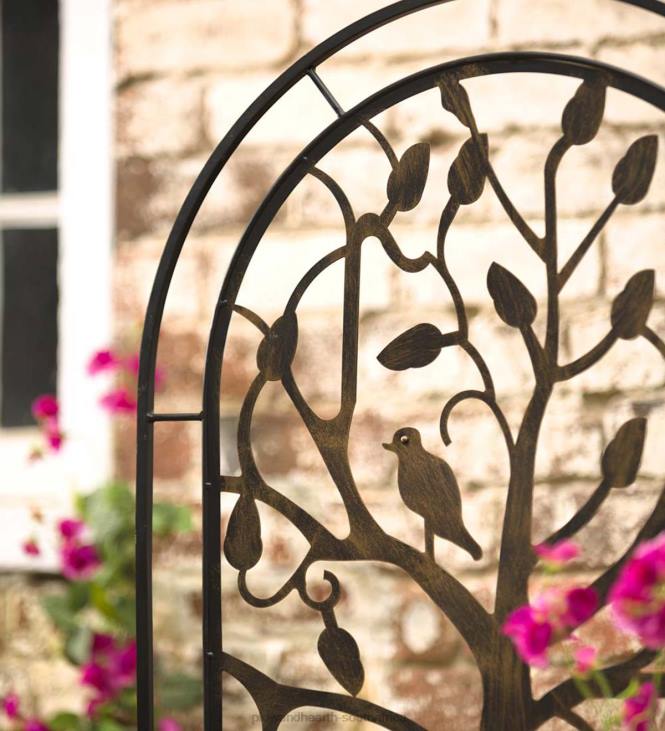 Yard & Garden Plow & Hearth Metal Arched Garden Trellis with Tree of Life Design - Antique Copper NFLB440