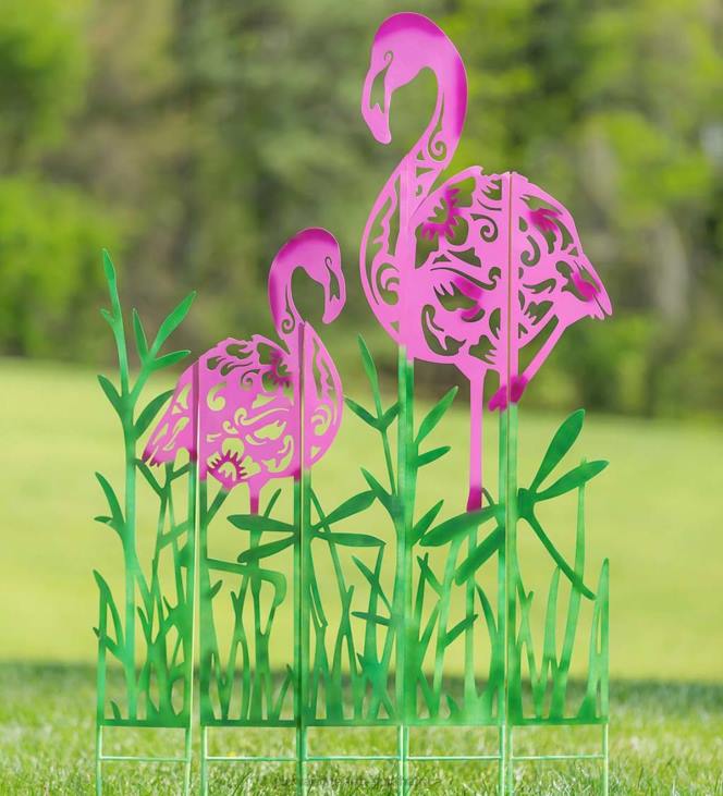 Yard & Garden Plow & Hearth Metal Flamingo Landscape Panel Stakes, Set of 5 NFLB342