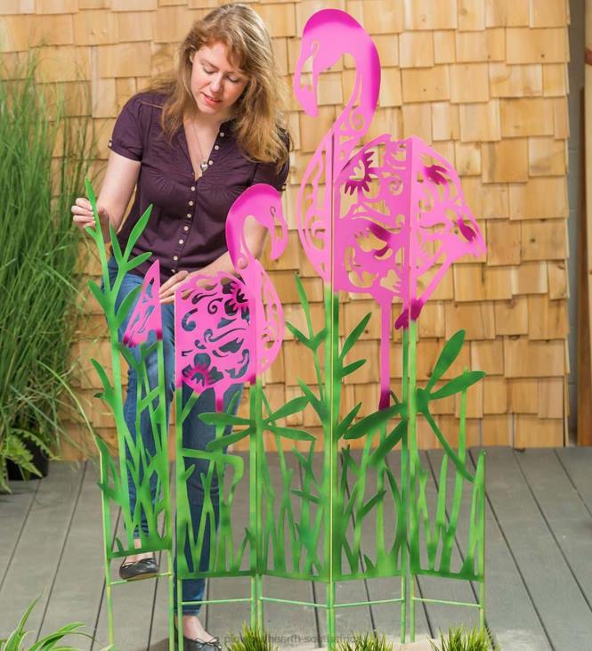 Yard & Garden Plow & Hearth Metal Flamingo Landscape Panel Stakes, Set of 5 NFLB342