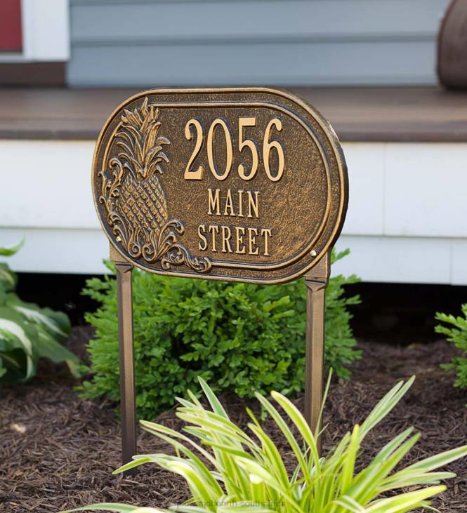 Yard & Garden Plow & Hearth Personalized Pineapple Address Plaque Lawn Stake - Antique Brass NFLB101