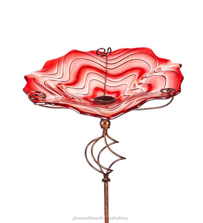 Yard & Garden Plow & Hearth Red Swirl Glass Birdbath with Garden Stake NFLB442