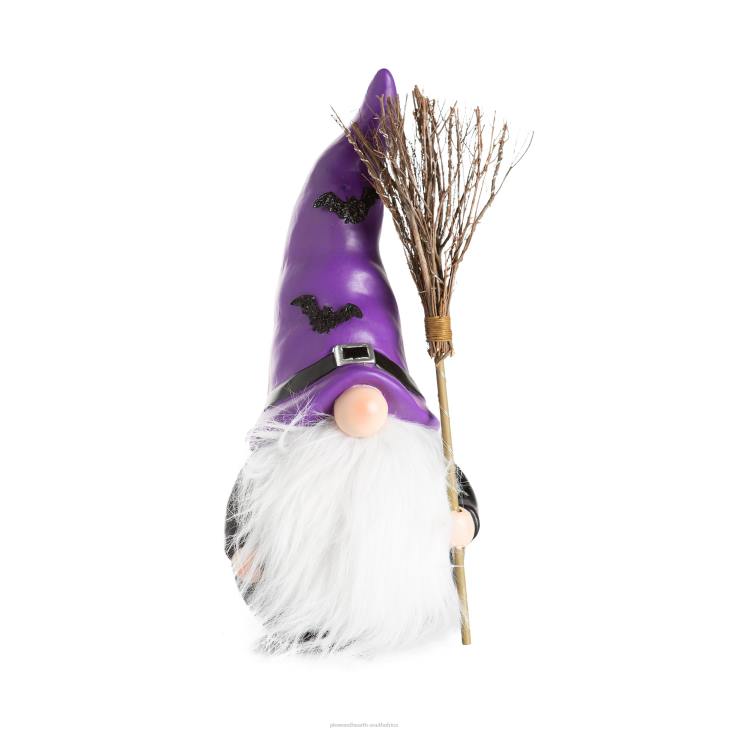 Yard & Garden Plow & Hearth Halloween Gnome with Lighted Broom and Color-Changing Beard - Purple NFLB427