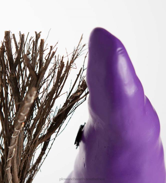 Yard & Garden Plow & Hearth Halloween Gnome with Lighted Broom and Color-Changing Beard - Purple NFLB427