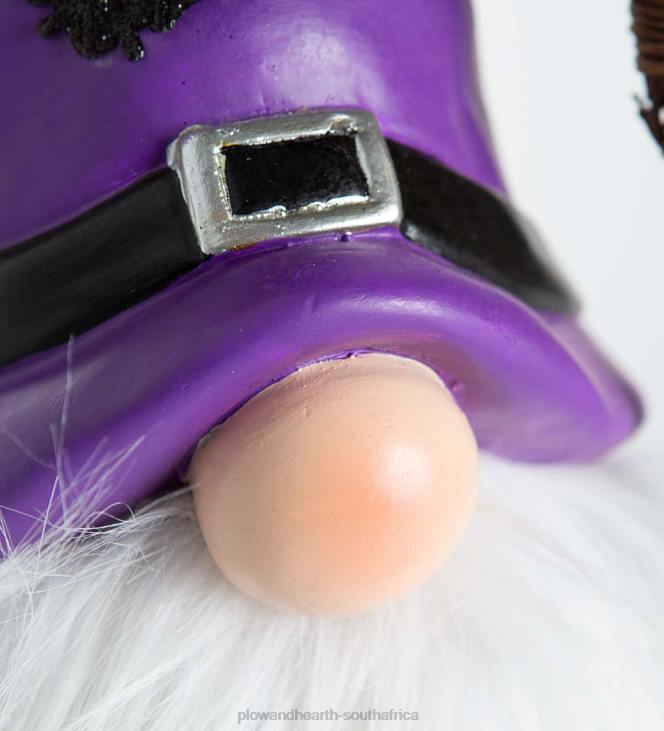Yard & Garden Plow & Hearth Halloween Gnome with Lighted Broom and Color-Changing Beard - Purple NFLB427