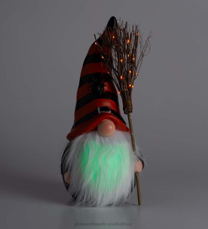 Yard & Garden Plow & Hearth Halloween Gnome with Lighted Broom and Color-Changing Beard - Purple NFLB427
