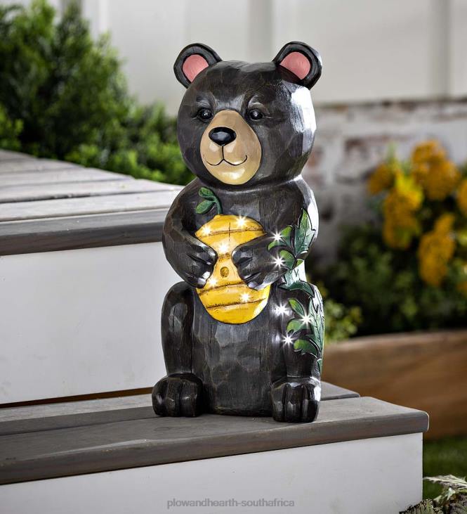 Yard & Garden Plow & Hearth Indoor/Outdoor Lighted Black Bear and Honey Shorty Statue NFLB297