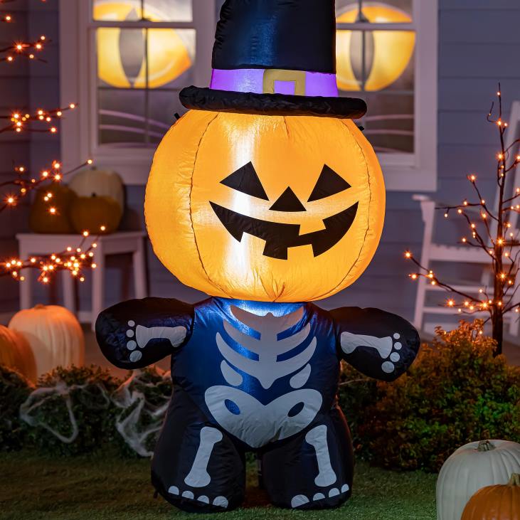 Yard & Garden Plow & Hearth Lighted Jack-O-Lantern Skeleton Halloween Inflatable NFLB431