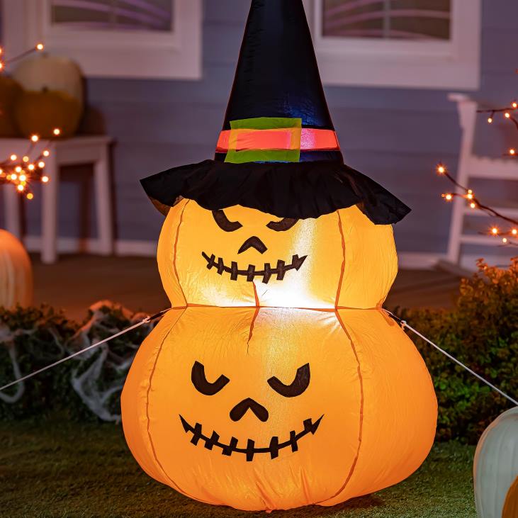Yard & Garden Plow & Hearth Lighted Stacked Jack-O-Lanterns Halloween Inflatable NFLB430