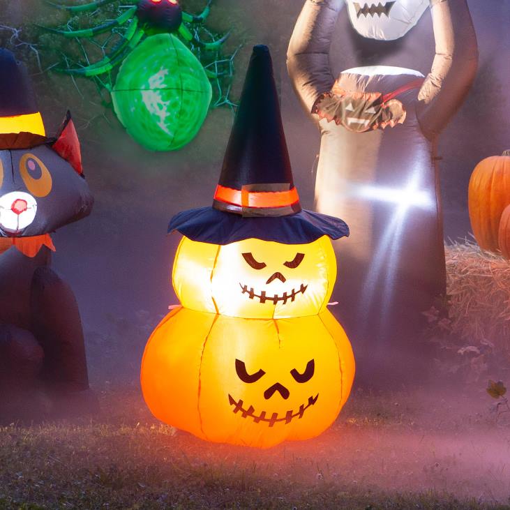 Yard & Garden Plow & Hearth Lighted Stacked Jack-O-Lanterns Halloween Inflatable NFLB430