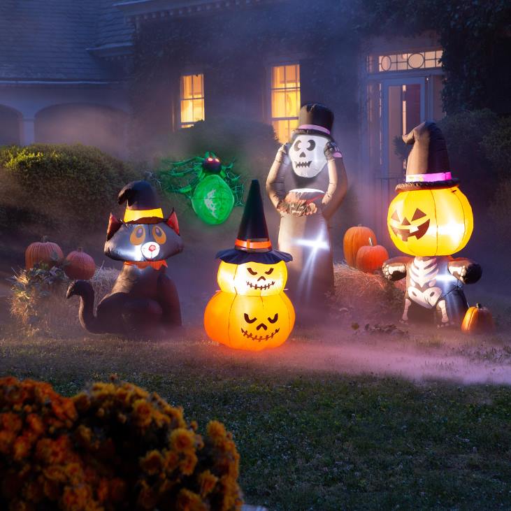 Yard & Garden Plow & Hearth Lighted Stacked Jack-O-Lanterns Halloween Inflatable NFLB430