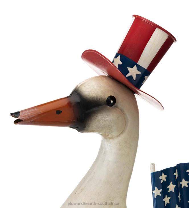 Yard & Garden Plow & Hearth Metal Patriotic Goose Statue with American Flag and Top Hat NFLB155