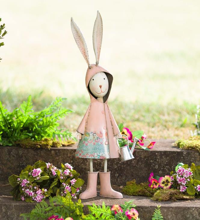 Yard & Garden Plow & Hearth Metal Storybook Rabbit Garden Statue - Blue NFLB185