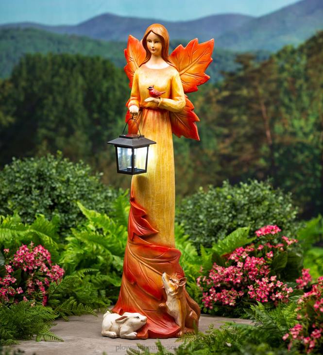 Yard & Garden Plow & Hearth Solar Fall Foliage Angel and Friends Garden Statue NFLB246