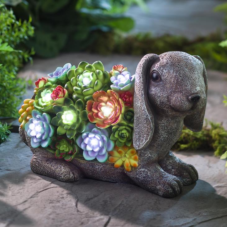 Yard & Garden Plow & Hearth Solar Lighted Succulent Resin Animal Garden Statue - Hedgehog NFLB221