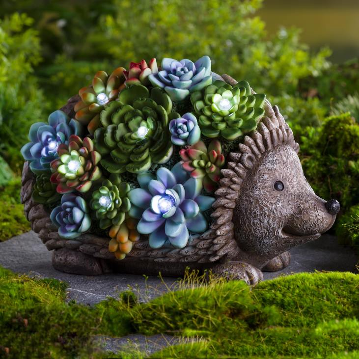 Yard & Garden Plow & Hearth Solar Lighted Succulent Resin Animal Garden Statue - Hedgehog NFLB221