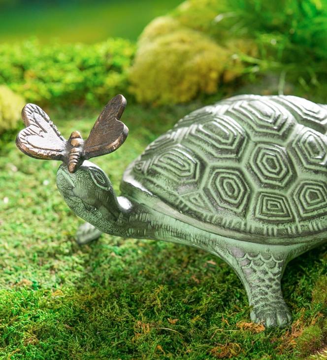 Yard & Garden Plow & Hearth Tortoise and Butterfly Metal Garden Statue NFLB113