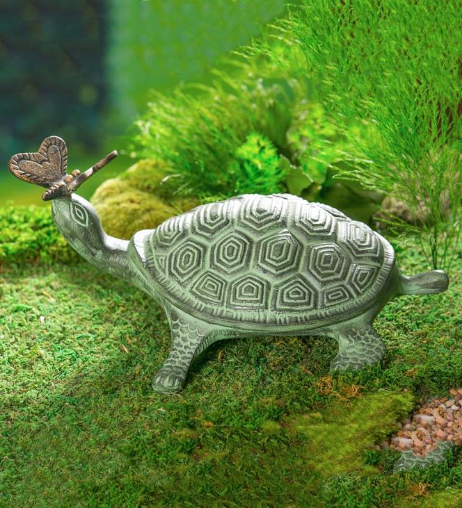 Yard & Garden Plow & Hearth Tortoise and Butterfly Metal Garden Statue NFLB113