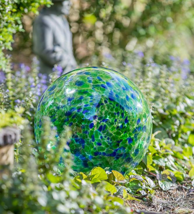 Yard & Garden Plow & Hearth Art Glass Confetti Gazing Ball with Stand - Aqua NFLB258
