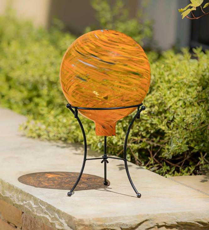 Yard & Garden Plow & Hearth Art Glass Swirled Gazing Ball with Stand - Royal Blue NFLB313
