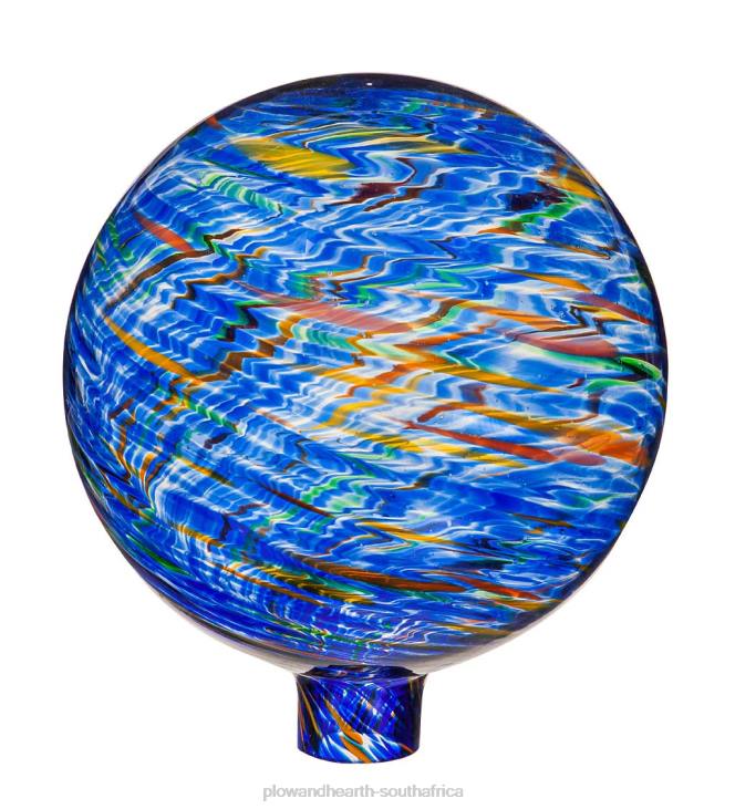 Yard & Garden Plow & Hearth Art Glass Swirled Gazing Ball with Stand - Royal Blue NFLB313