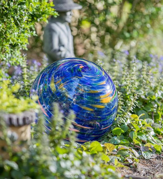 Yard & Garden Plow & Hearth Art Glass Swirled Gazing Ball with Stand - Royal Blue NFLB313