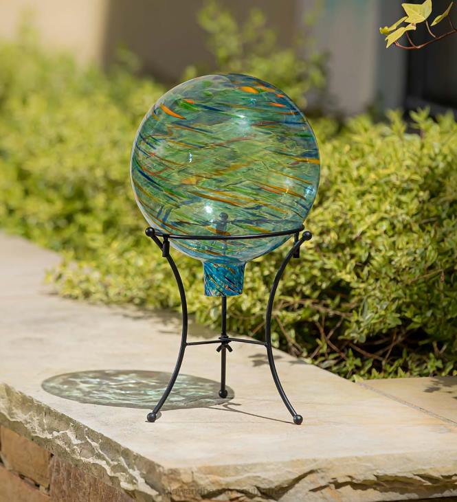 Yard & Garden Plow & Hearth Art Glass Swirled Gazing Ball with Stand - Royal Blue NFLB313
