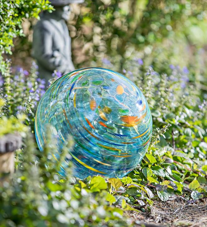 Yard & Garden Plow & Hearth Art Glass Swirled Gazing Ball with Stand - Royal Blue NFLB313