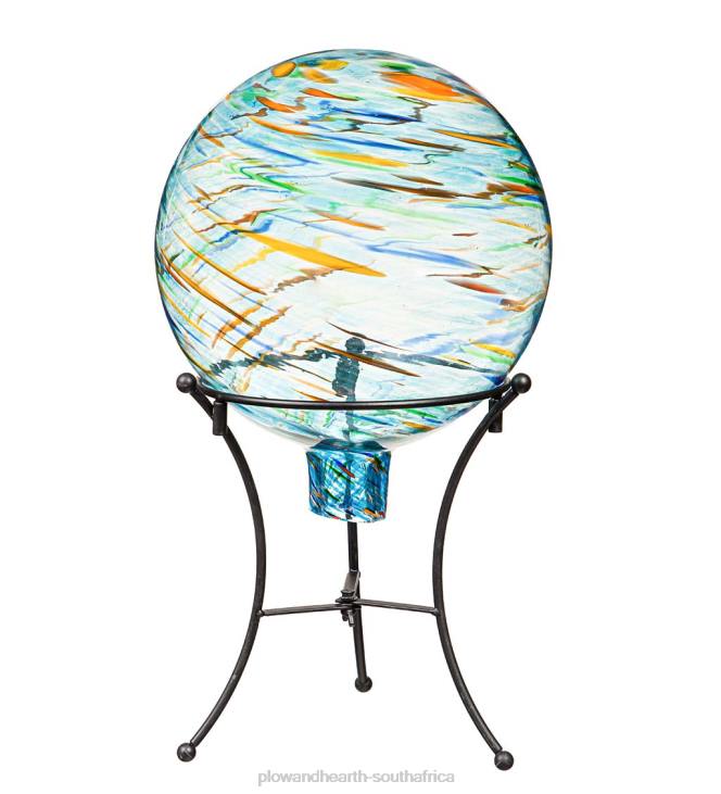 Yard & Garden Plow & Hearth Art Glass Swirled Gazing Ball with Stand - Royal Blue NFLB313