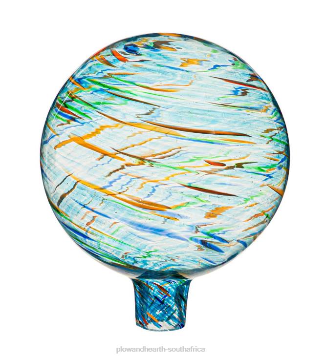 Yard & Garden Plow & Hearth Art Glass Swirled Gazing Ball with Stand - Royal Blue NFLB313