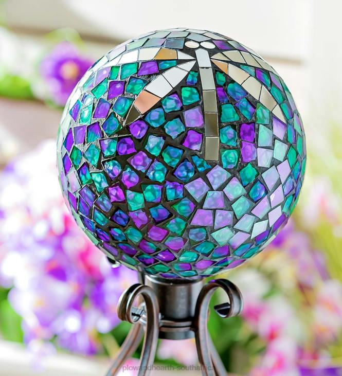 Yard & Garden Plow & Hearth Mosaic Dragonfly Glass Gazing Ball NFLB334