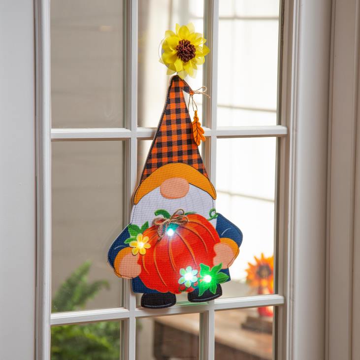 Yard & Garden Plow & Hearth Fall Gnome with Pumpkin Lighted Window Decor NFLB521