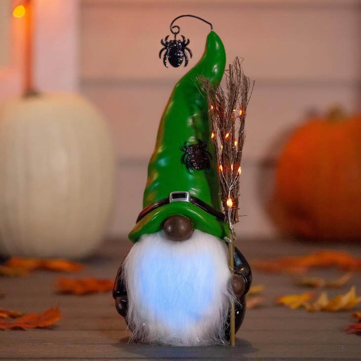 Yard & Garden Plow & Hearth Lighted Witch Gnome Statue with Spider Hat - African NFLB518