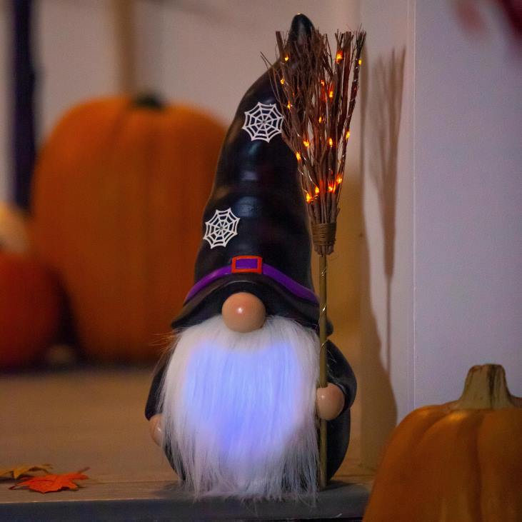 Yard & Garden Plow & Hearth Lighted Witch Gnome Statue with Spiderweb Hat - Caucasian NFLB515