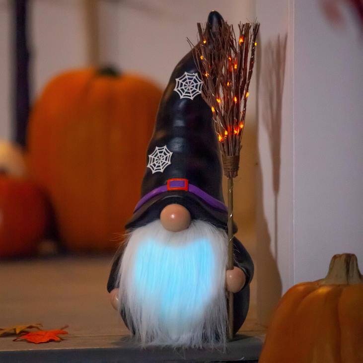 Yard & Garden Plow & Hearth Lighted Witch Gnome Statue with Spiderweb Hat - Caucasian NFLB515