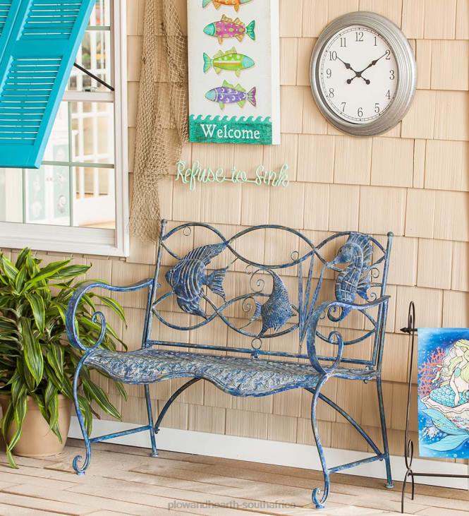 Yard & Garden Plow & Hearth Blue Tropical Fish Metal Bench NFLB511