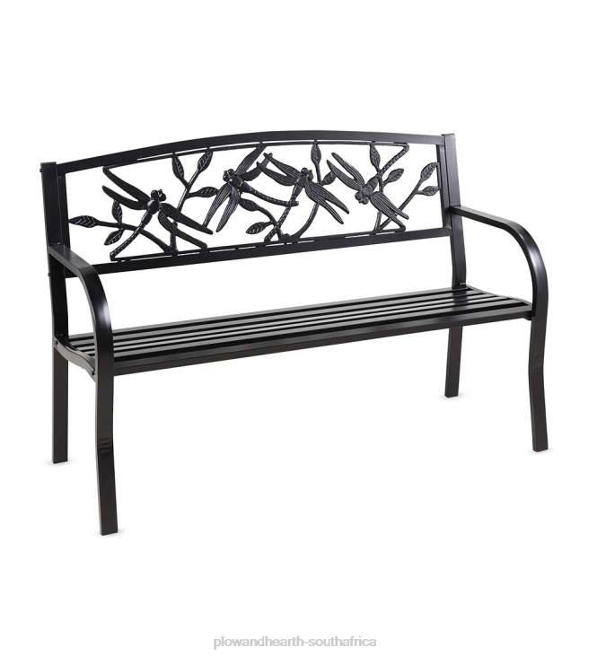Yard & Garden Plow & Hearth Dragonfly Metal Garden Bench - Black NFLB500