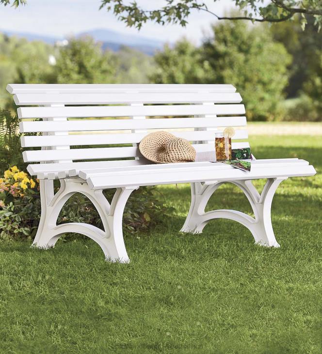 Yard & Garden Plow & Hearth Ergonomic Weatherproof PVC Garden Bench - Optic Woodtone NFLB498