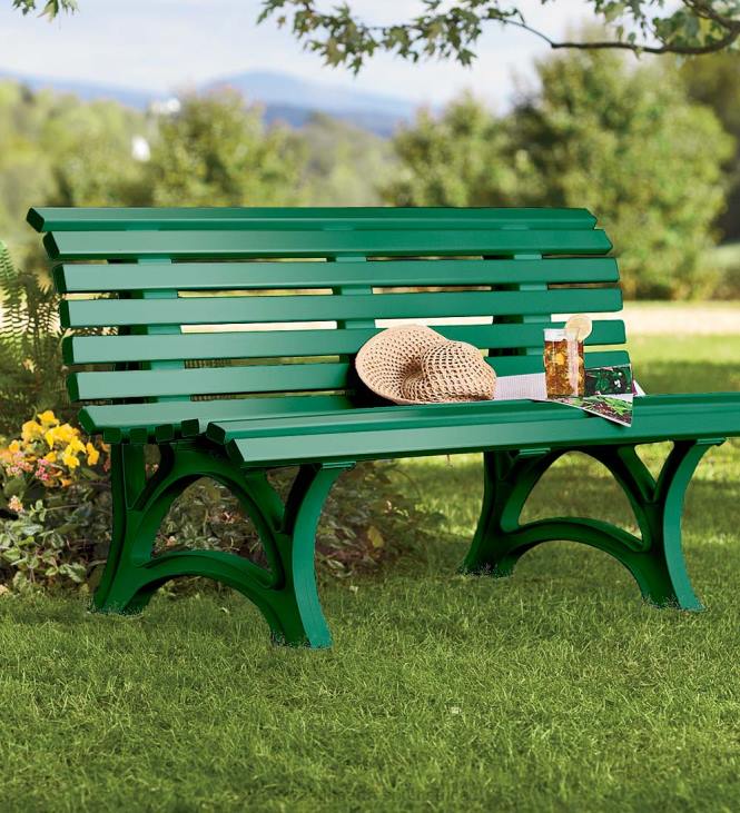 Yard & Garden Plow & Hearth Ergonomic Weatherproof PVC Garden Bench - Optic Woodtone NFLB498