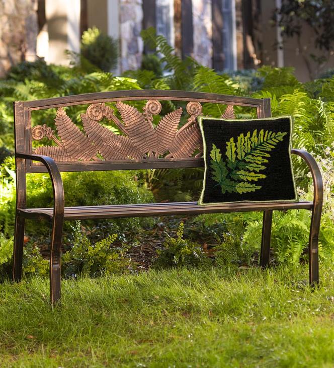 Yard & Garden Plow & Hearth Fern Fronds Metal Garden Bench - Bronze NFLB505