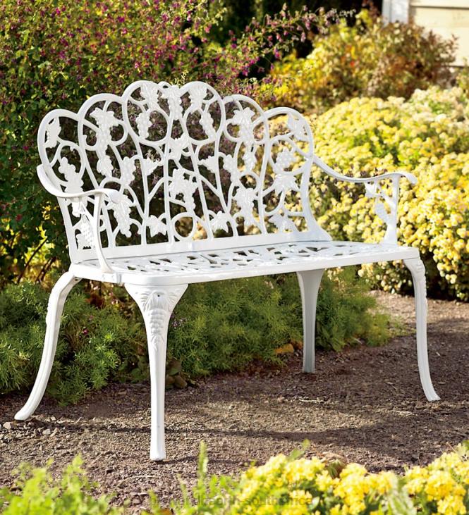 Yard & Garden Plow & Hearth Grapevine Garden Bench in Powder-Coated Aluminum - White NFLB495