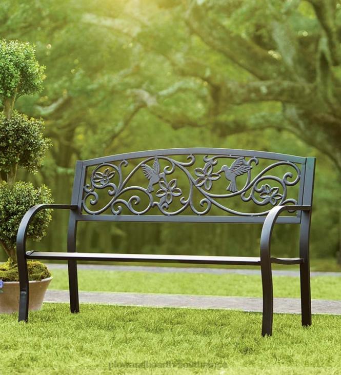 Yard & Garden Plow & Hearth Hummingbird Metal Garden Bench - Black NFLB493
