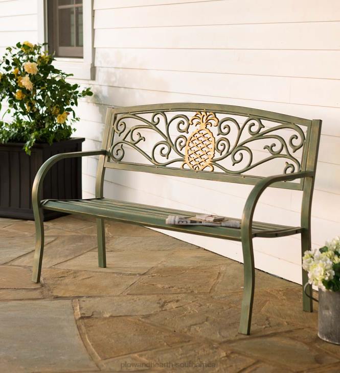 Yard & Garden Plow & Hearth Pineapple Metal Garden Bench - Verdigris NFLB501