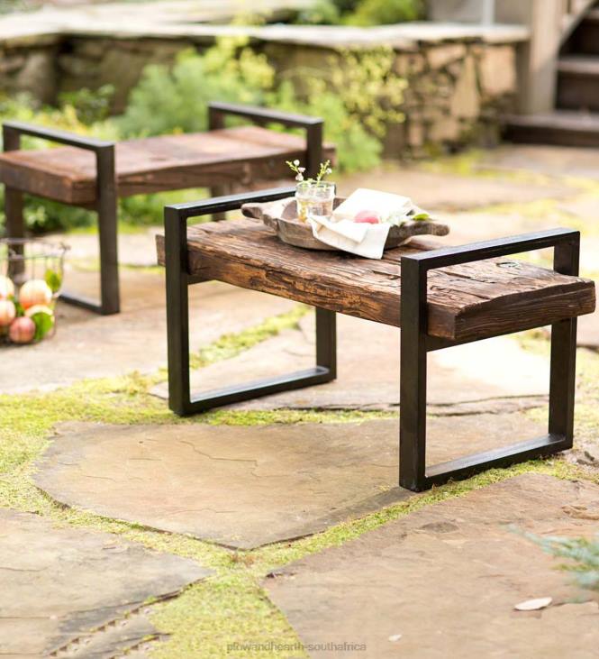 Yard & Garden Plow & Hearth Reclaimed Wood And Iron Outdoor Bench - Bronze NFLB507