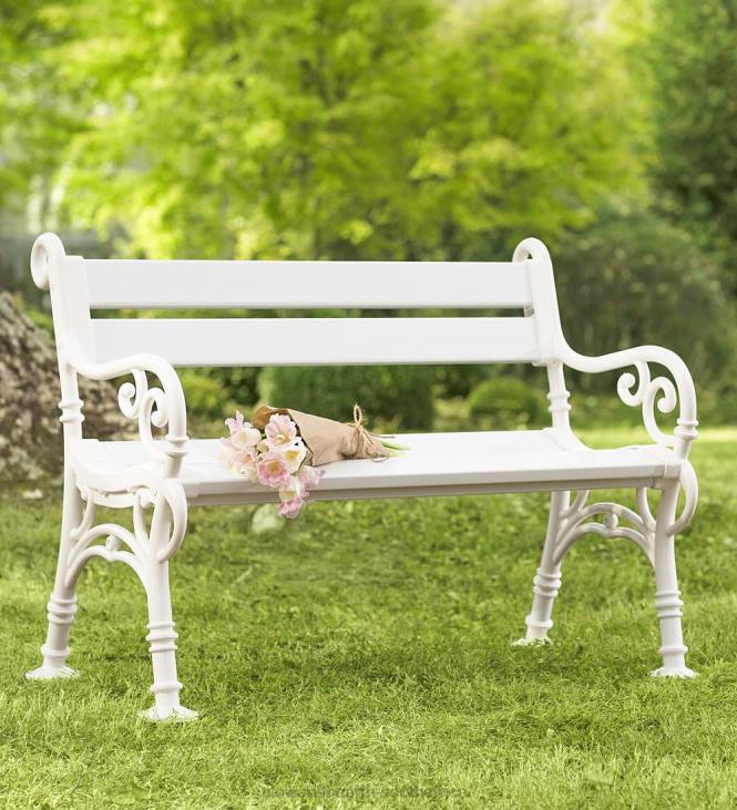 Yard & Garden Plow & Hearth White PVC Scrollwork Garden Bench - White NFLB512
